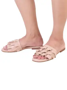 XE Looks Women Pink Textured Open Toe Flats