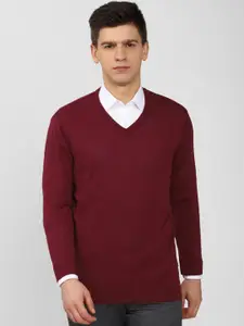 Van Heusen Men Maroon V Neck Pullover Sweater