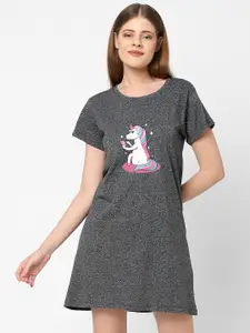 Inner Sense Grey Printed Organic Cotton T-shirt Nightdress