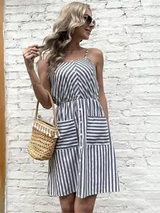 StyleCast Grey Striped A-Line Dress