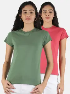 Monte Carlo Women Pink & Green 2 Pure Cotton T-shirt