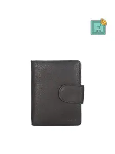 Sassora Women Black Genuine Leather RFID Two Fold Wallet