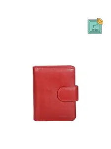 Sassora Women Red Zip Detail Genuine Leather RFID Two Fold Wallet