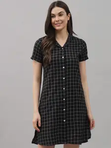 Shararat Black Checked Shirt Nightdress