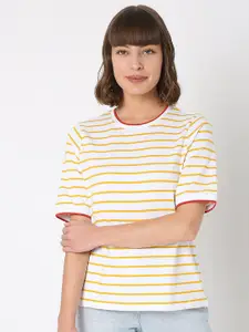 Vero Moda Women White & Gold-Toned Striped T-shirt