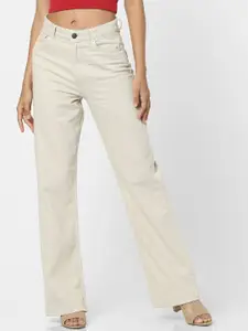 ONLY Women Off White Straight Fit High-Rise Jeans