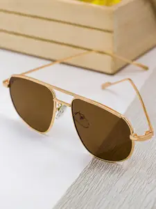 Bellofox Women Brown Lens & Gold-Toned Oversized Sunglasses