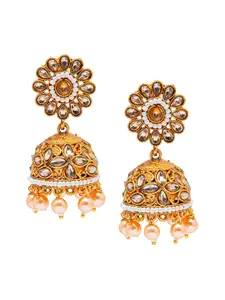Shining Jewel - By Shivansh Gold-Toned Dome Shaped Jhumkas Earrings