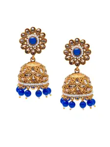 Shining Jewel - By Shivansh Gold-Plated & Blue Dome Shaped Jhumka Earrings