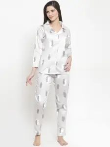 Claura Women Grey Printed Night Suit