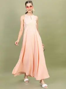 Vishudh Women Printed Peach Maxi Dress