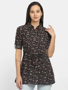 V-Mart Women Black Classic Regular Fit Floral Printed Casual Shirt