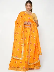 Kesarya Yellow & Red Printed Ready to Wear Lehenga & Unstitched Blouse With Dupatta