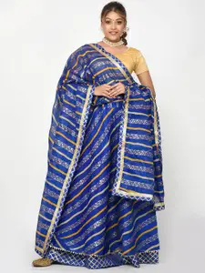 Kesarya Navy Blue & Yellow Foil Print Ready to Wear Lehenga & Unstitched Blouse & Dupatta