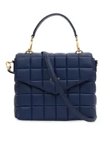 Eske Navy Blue Textured Leather Structured Handbags