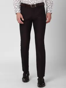 V Dot Men Burgundy Textured Skinny Fit Trousers