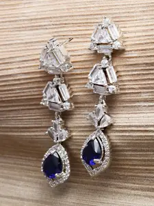 KARATCART Silver-Plated Blue Contemporary Drop Earrings