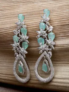 KARATCART Women Silver-Toned & Lime Green Contemporary Drop Earrings