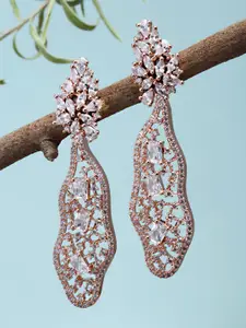 KARATCART Rose Gold Plated American Diamond  Contemporary Drop Earrings