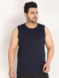 CHKOKKO Plus Men Navy Blue Cotton Gym Tank T-shirt