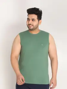 CHKOKKO Plus Men Green Solid Cotton Sleeveless Sports Vest T-shirt Plus-Size