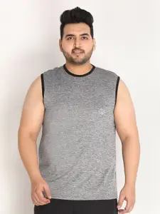 CHKOKKO Plus Men Grey Raw Edge Polyester Sleeveless T-shirt
