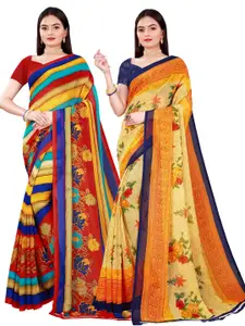 Florence Beige & Red Pure Georgette  Pack Of 2 Saree