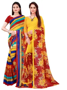 Florence Set Of 2 Yellow & Red Pure Georgette Saree