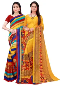 Florence Pack of 2 Yellow & Red Pure Georgette Saree