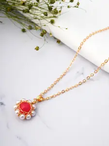 Emmie Orange Artificial Stone Studded Pendant With Chain