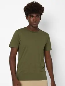 FOREVER 21 Men Olive Green Cotton T-shirt
