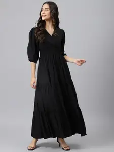 DEEBACO Women Black A-Line Tiered Maxi Dress