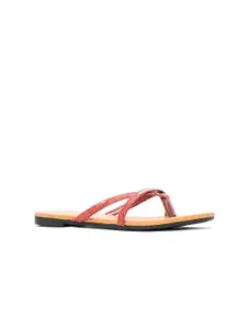 Khadims Women Peach-Coloured Textured Open Toe Flats