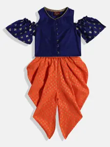 Twisha Girls Navy Blue & Orange Top with Dhoti Pants