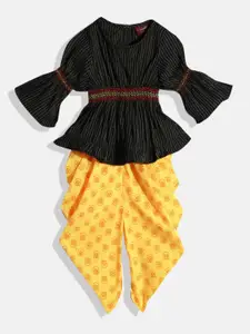 Twisha Girls Black & Yellow Top with Dhoti Pants
