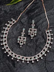 KARATCART Rose Gold-Plated & Lime Green CZ Studded Necklace Jewellery Set