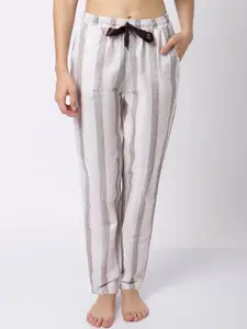 Claura Women Beige Striped Printed Pure Cotton Lounge Pants