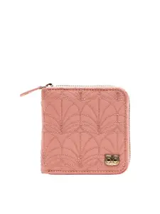 Chumbak Women Pink & Gold-Toned Floral Textured PU Zip Around Wallet