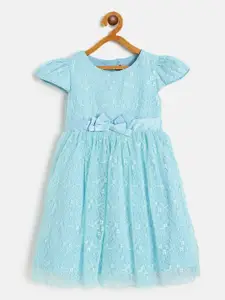 KidsDew Blue Self Design Lace Dress