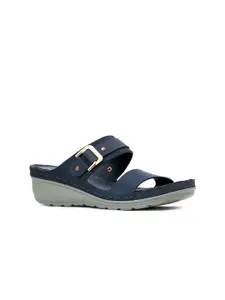 Khadims Blue Wedge Sandals with Buckles