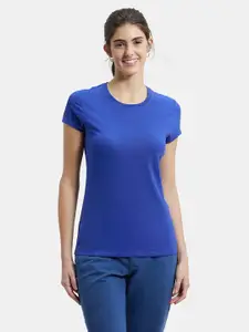 Jockey Women Blue Solid Round Neck T-shirt