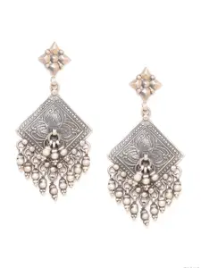 ADORN by Nikita Ladiwala Women Silver-Toned Geometric Drop Earrings