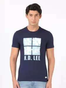 Lee Men Blue Typography Printed Slim Fit T-shirt