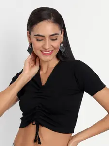 COLOR CAPITAL Black Ribbed Ruched Crop Top