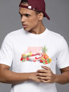 Nike Men White & Peach-Coloured Photo Printed Pure Cotton T-shirt