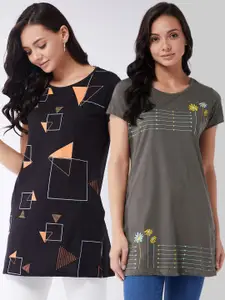 Modeve Women Multicoloured 2 Printed T-shirt