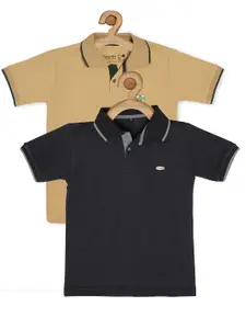earth conscious Boys Beige & Black 2 Polo Collar Cotton T-shirt