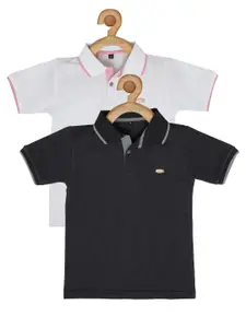 earth conscious Set Of 2 Boys White & Charcoal Polo Collar Pure Cotton T-shirt