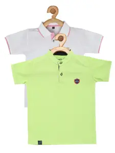 earth conscious Boys Pack of 2 White & Green Polo Collar Cotton T-shirt