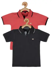 earth conscious Boys Peach-Coloured & Black Pack of 2 Polo Collar T-shirt